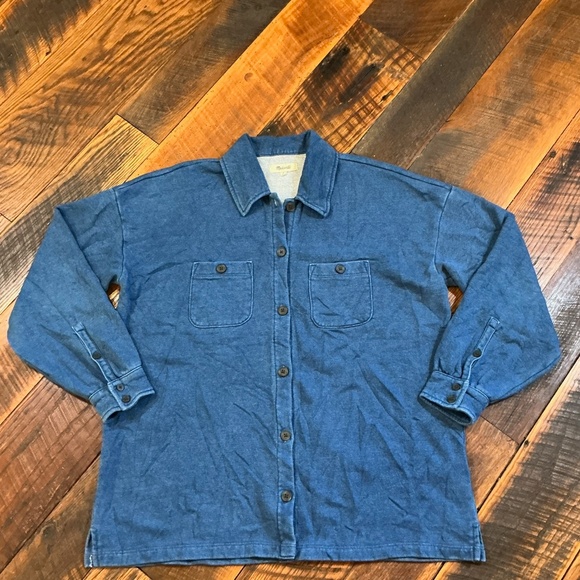 Madewell Indigo Terry Shirt-Jacket Women’s Size S Indigo Blue Denim Look Shacket - Picture 5 of 9